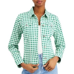 Charter Club Savoy Gingham Denim Jacket Bright Myrtle Size XL Made for Macy's